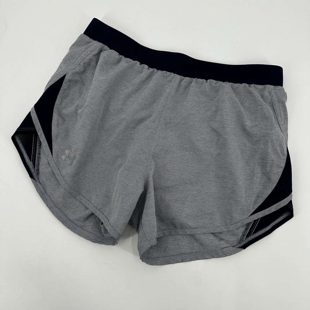Under Armour Womens HeatGear Running Shorts Grey Black Size Small Loose Fit Gym